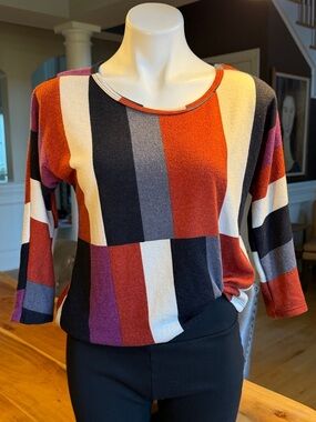 LAVISH casual chic colorblock striped knit top multicolor (VGUC)
